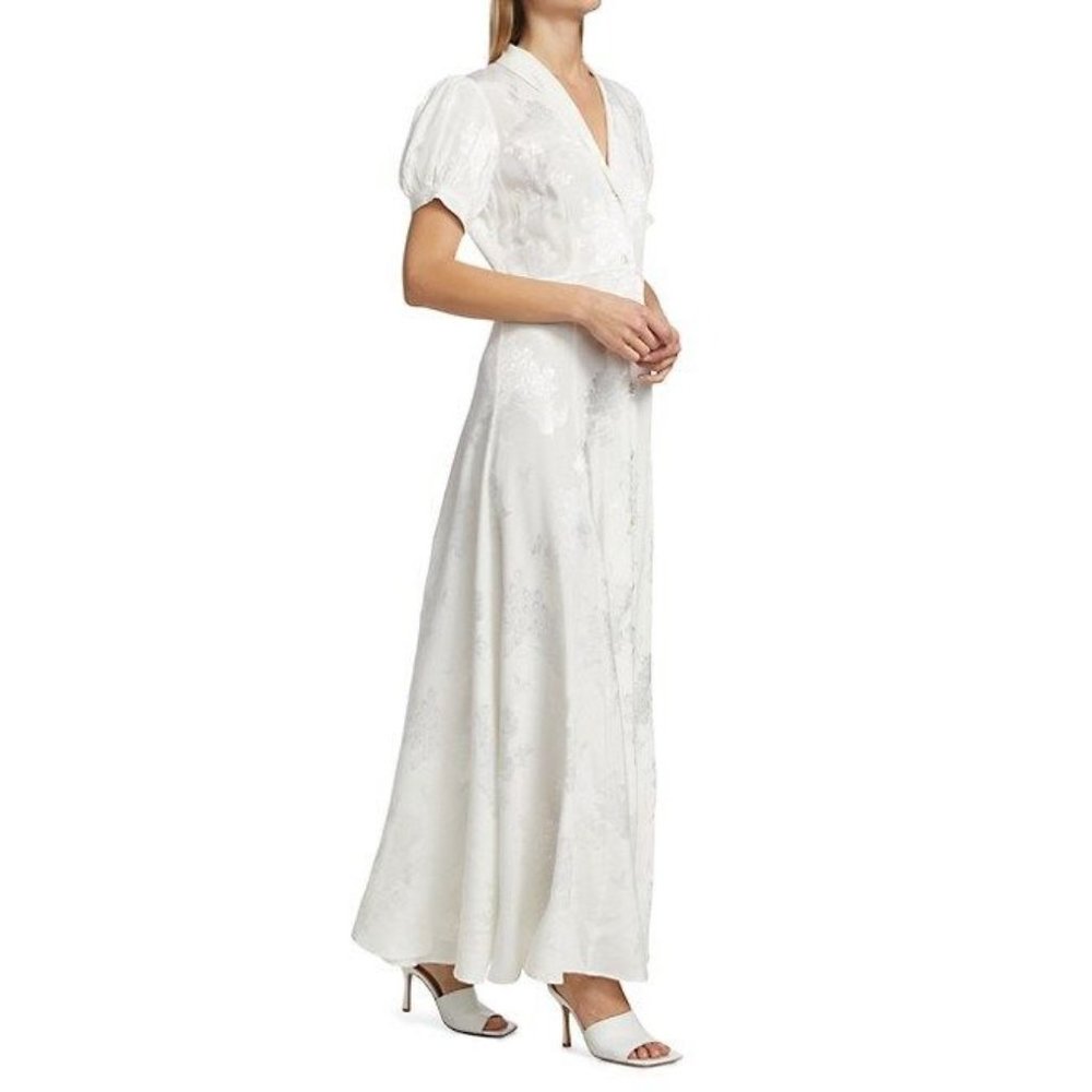 Caroline Constas New NWT Bel White Maxi Dress Long Pleated Floral Large